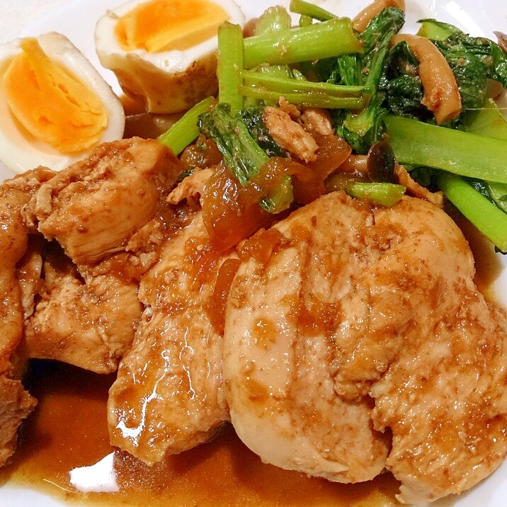 鶏肉としめじと小松菜の甘辛煮